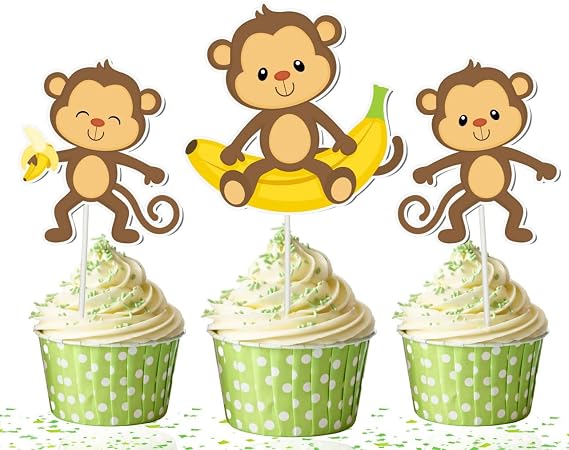 Monkey Cupcake Toppers 10 Pcs Jungle Safari Birthday Decorations, Cute Zoo Animal Party Picks for Baby Shower & Kids Celebration