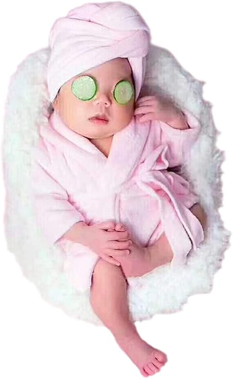 Newborn Baby Boys Girls Photography Photo Props Costume Bathrobes With Towel Ouftis Sets (Pink)