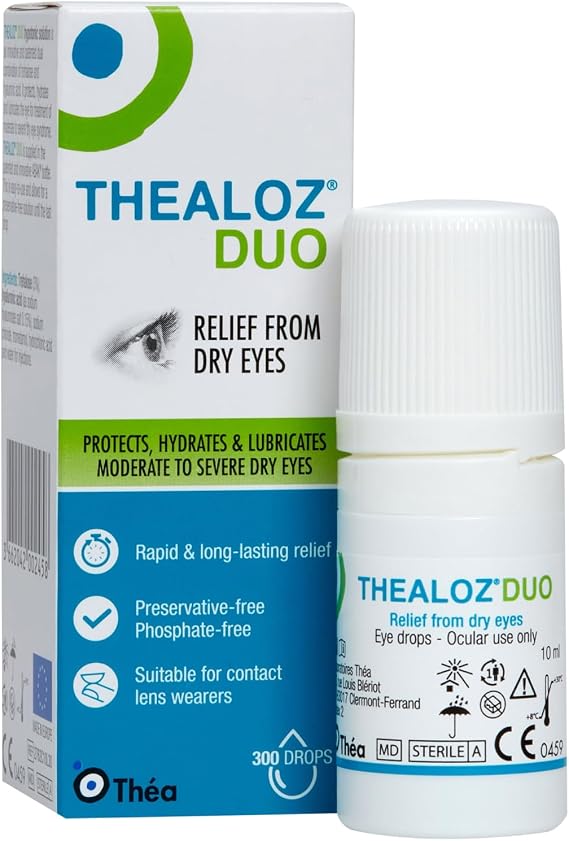 Thealoz Duo Dry Eye Drops, Preservative-Free Dry Eye Relief, 10ml | Contact lens friendly, dual-action hydration, suitable for all ages, 300 drops