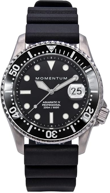 MOMENTUM Men's Aquamatic IV Automatic Dive Watch | 200M Water Resistance | Sapphire Crystal | Glass Back | SuperLuminova Luminous | Self-Winding