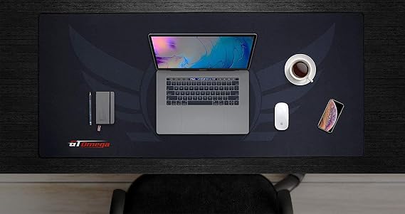 GT OMEGA Extended Gaming Mouse Mat (XXL) - Multifunctional Wide Computer Desk Mat for Office Writing, Laptop, Mouse - Waterproof Fabric Surface, Rubber Grip Base, Anti-Fray Stitched Edges - Black