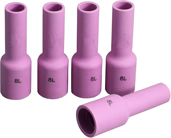RIVERWELD TIG Gas Lens Alumina Nozzle Ceramic Cups Long Size 54N14L #8L 1/2" 12.5mm Orifice for QQ300 PTA DB SR WP 17 18 26 TIG Welding Torch Pack of 5