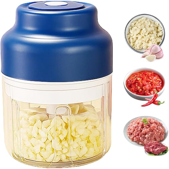 2026 New Electric Garlic Chopper, Mini Portable Veggie Chopper USB Charging Wireless Food Processor, Upgrade Electric Mini Garlic Chopper Set Wireless Veggie Grinder (Blue, 320ML)