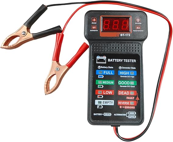 12v カーバッテリーテスター 電圧計、オルタネーターテスター 自動バッテリー電圧計 Lcdディスプレイ&ledインジケーター、バッテリーモニターカー充電システムアナライザー トラック、オートバイ1個