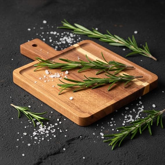 Deconox Doğal Akasya Ahşap Dikdörtgen Sunum Tahtası ve Servis Tepsisi – 23x17 cm Kahve Yanı, Peynir ve Kahvaltılık Sunumluk (Kare Formlu Estetik Tasarım)