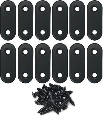 Straight Brace Stainless Steel Black Straight Flat Brace 16 x 40 mm Straight Corner Braces Straight Brackets with Screws - 12 Pack