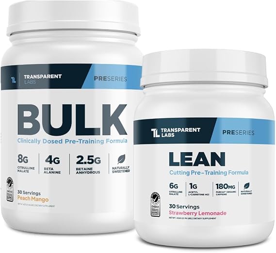 Transparent Labs Bulk Pre-Workout (30 Servings, Peach Mango) & Lean Pre-Workout (30 Servings, Strawberry Lemonade)