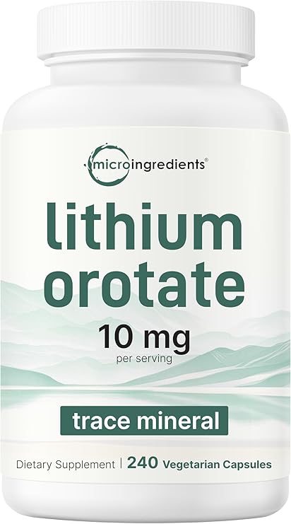 Lithium Orotate 10mg, 240 Veggie Capsules | 5mg Per Capsules | High Bioavailability Trace Mineral | Healthy Aging, Brain Supplement, Mood Support | Non-GMO, Gluten Free