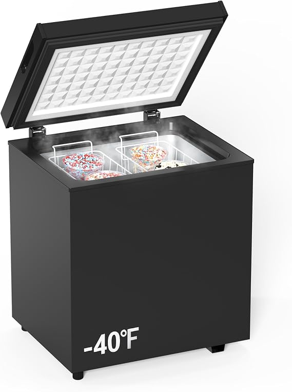 ADT -40F Ultra-Low Temp Deep Freeze Chest Freezer, Compact Freezer with 2 Removable Baskets, 14F to -40F Quick Freeze for Seafood, Beaded Ice Cream & Frozen Storage (Black, 1.8 Cubic Feet)