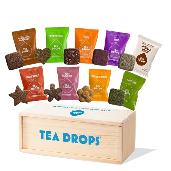 Tea Drops Tea Gift Set - 9-Flavor Sampler Assortment, Bagless Organic Loose Leaf Tea, Microplastic-Free, Mother's Day Tea Gift, Birthday Gift for Women, Hostess Gift
