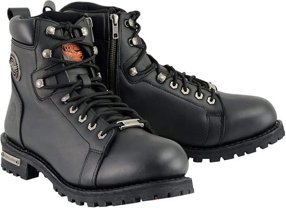 Milwaukee Leather Men's Black Leather Lace-Up Motorcycle Rider Boots with Side Zipper MBM100-7
