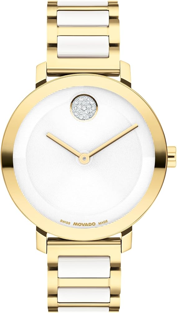 Movado Bold Women's Gold-Plated Crystal-Set Watch - Swiss Quartz Movement, 3 ATM Water Resistant Luxury Timepiece - Gift for Her - 34mm