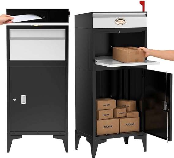Pochar Large Package Delivery Boxes for Outside (14.25"x20.5"x47.5") | Extra Large Mailbox for Parcel, Outdoor Package Drop Box, Lockable Anti-Theft Parcel Drop Box for Porch Curbside Office