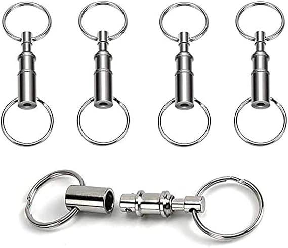 4 Pack Quick Release Detachable Pull Apart Keychain For unisex-adult, Silver