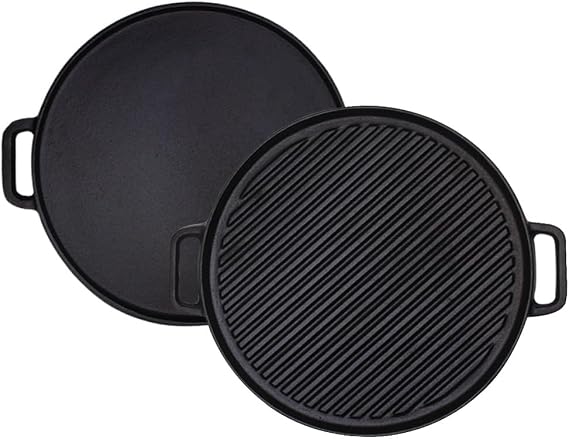 Cast Iron Reversible Griddle Plate, Double-Sided Grill Pan with Handles (30 cm)