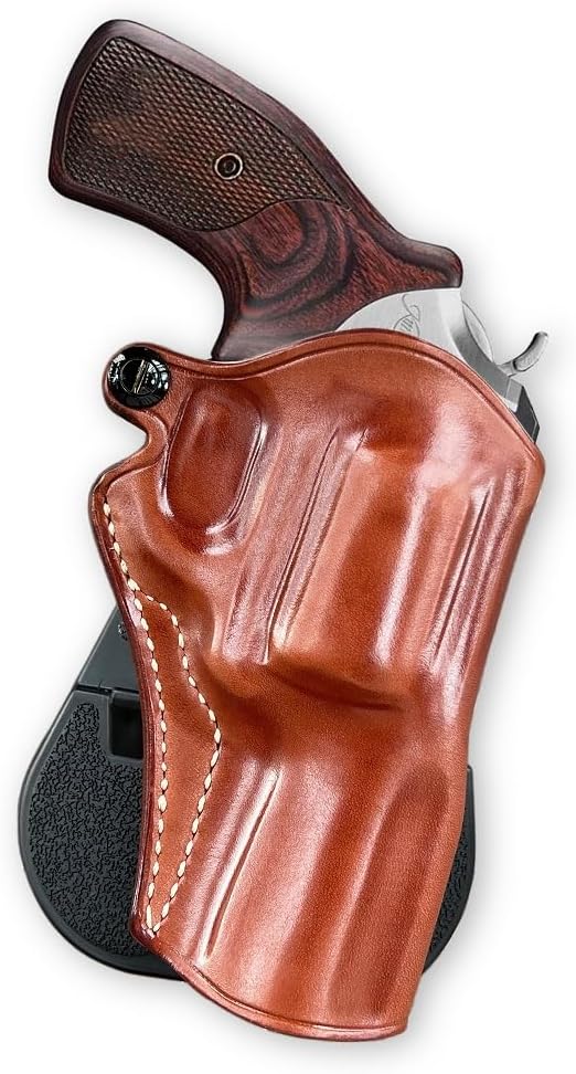 Premium Leather OWB Paddle Holster, Fits Kimber K6S 357 Magnum DASA 3 Barrel, Right Hand Draw, Brown Color #1496