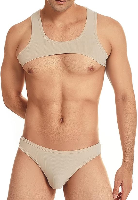 Sexy Men Chest Harness Crop Tops Briefs Sets Elastic Fitness Gym Bodybuilding Muscle Singlet Vest Underwear