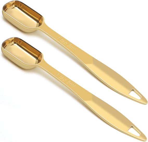2 Pcs 1 Teaspoon(5 mL | 1 Tsp | 1/3 Tbsp | 5 cc | 1/6 oz) Stainless Steel Single Measuring Spoon, Long Handle Metal Measuring Spoon, Kitchen Gadgets for Cooking & Baking(Gold)