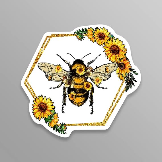 Honeycomb Bumble Honey Bee Sunflower Vinyl Decal Sticker - Car Truck Van SUV Window Wall Cup Laptop - One 5 Inch Decal - MKS2256
