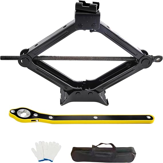 2 Ton Scissor Jack Kit for Car | 4409 Lbs Portable Emergency Roadside Tire Changing Kit with Lug Wrench, Storage Bag, Gloves for Sedan SUV MPV