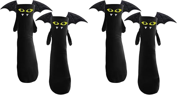Awoscut Halloween Hand in Hand Novelty Socks Magnetic Holding Hands Funny 3D Ghost-Bat Family Matching Socks for Adult Kid