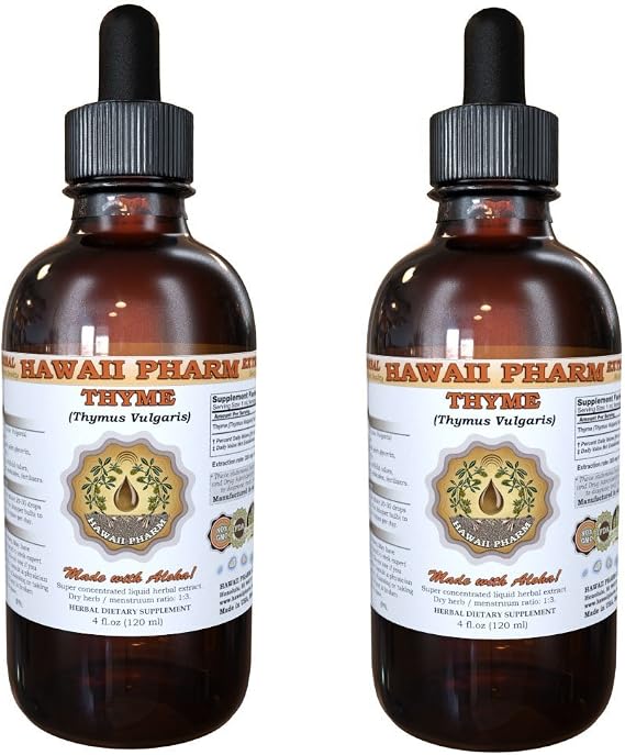 Hawaii Pharm Thyme Liquid Extract, Professional Grade, Small Batch Crafted Thyme (Thymus Vulgaris) Tincture, Herbal Supplement, 2x2 fl.oz