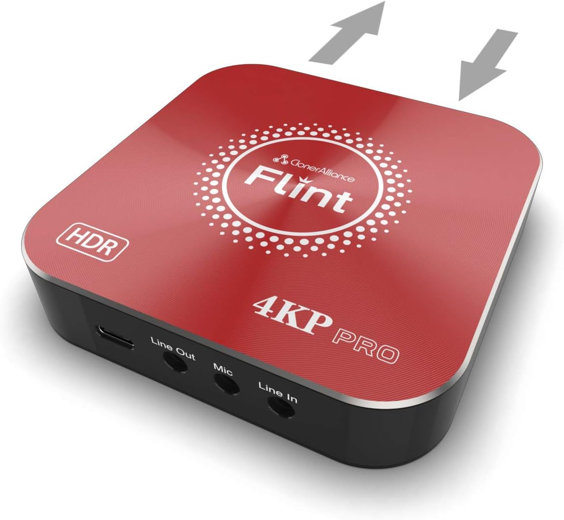 ClonerAlliance Flint 4KP Pro, 4K@60fps HDR Passthrough, 4K@30fps & 1080p@60fps HDR Video Capture with Mic Input, Ultra-Low Latency, For PS5, Xbox XS