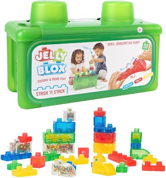 Jelly Blox Stash 'N Stack 2-in-1 Storage Case | Toddler & Preschool | Building Blocks Kids Can Squeeze, Stretch, Squish | MESH ACCREDITED | Safety Tested & Ouch-Free | Sensory Play for Ages 2+
