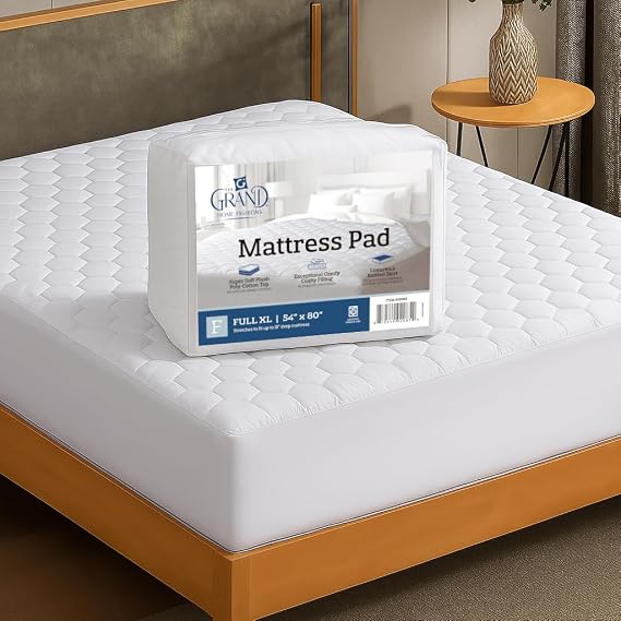 The Grand Hotel Collection Full XL Size Mattress Pad - Thin, Lightweight, and Breathable Mattress Pad - Ideal for Hot Sleepers & Plush Mattresses - Stretch Fits up to 15" - Easy to Wash (54 x 80)