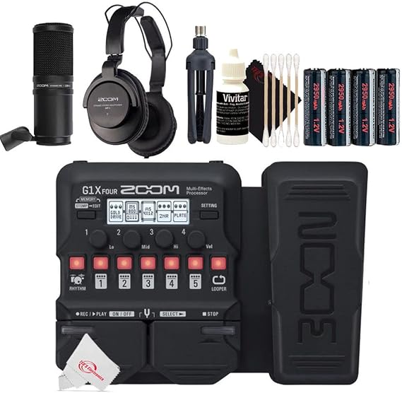 Zoom G1X Four Guitar Multi-Effects Processor With Built-In Expression Pedal + Zoom ZDM-1 Podcast Mic Pack Accessory Bundle + Accessory Kit