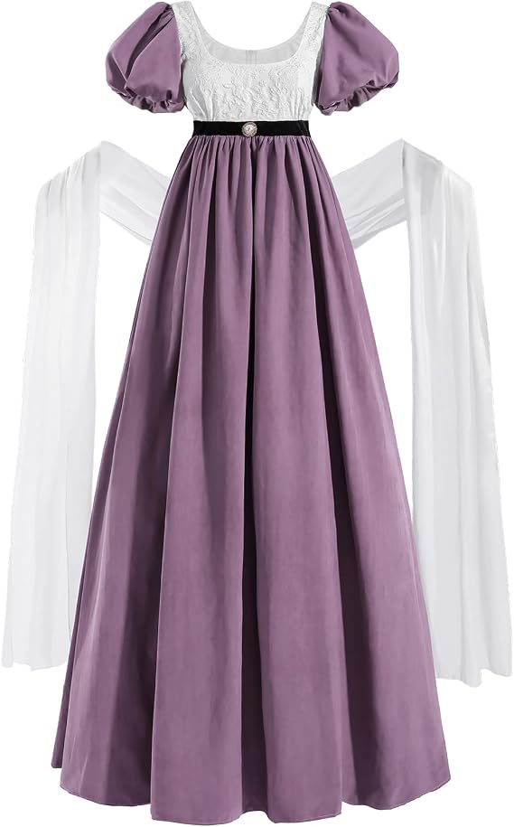 CR ROLECOS Regency Dresses for Women 1800s Empire Waist Dress Victorian Ball Gown with Shawl Regency Era Dress