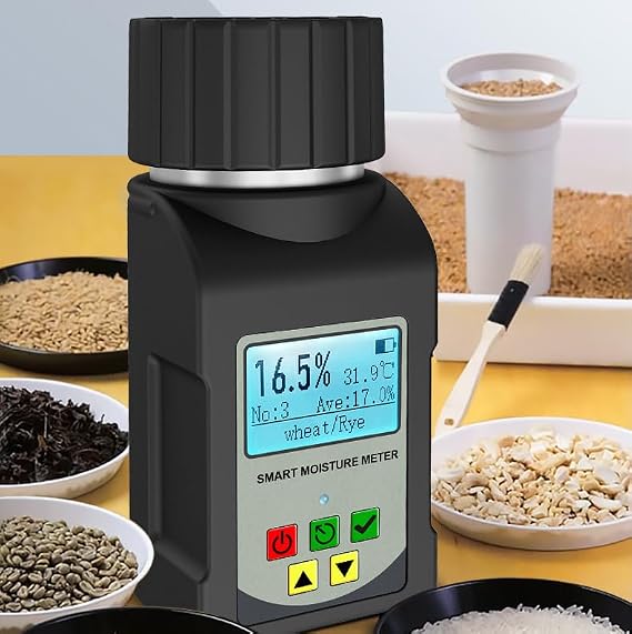 Smart Grain Moisture Tester,5-in-1 Portable Grain Moisture Meter,25 Grains, Portable Grain Moisture Meter with Digital Display Voice Broadcast Data Hold,for Wheat Bean Peanut Moisture Detector