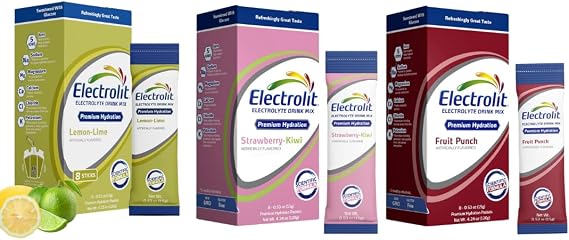 Electrolit Electrolytes Powder Packets, Lemon Lime, Strawberry Kiwi & Fruit Punch Bundle, Hydration Packets for Dehydration & Rehydration, Post Workout Drink Mix, Gluten Free Water Enhancer Sticks