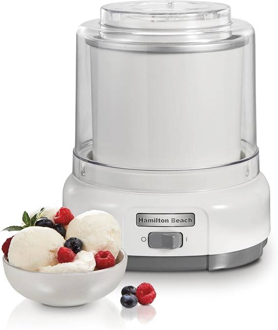 Hamilton Beach Automatic Electric Ice Cream Maker & Frozen Yogurt Machine | 1.5 Quart | Makes A Variety Of Treats Including Sorbet, Sherbet, Gelato, Custard |Simple & Customizable | White | 68880
