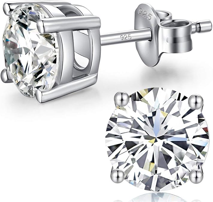 Sparkling 925 Sterling Silver Round Cut 5A+ Cubic Zirconia CZ Stud Earrings Hypoallergenic Earrings for Women/Men 4MM-8MM