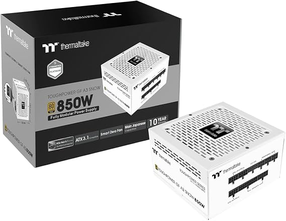 Thermaltake Toughpower GF A3 Snow Edition 850W 80+ Gold Full Modular SLI/Crossfire Ready ATX 3.1 Power Supply; PCI-E 5.1 450W 12V-2x6 Connector Included; PS-TPD-0850FNFAGU-N;
