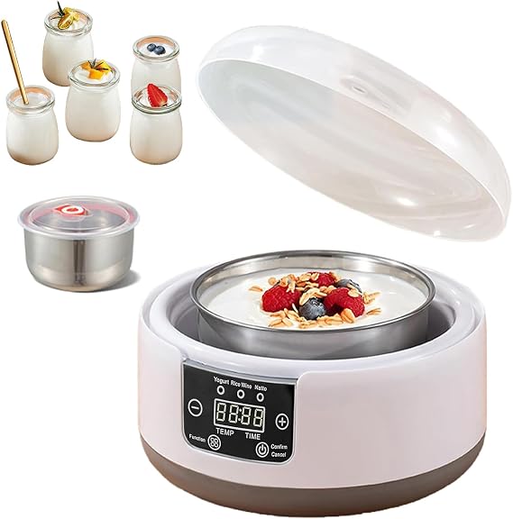 Probiotic Yogurt Maker with Temperature Control - 36-Hour Automatic Yogurt Machine, 1.2L Stainless Steel Thermostatic Digital Maker & 5 Glass Jars, LCD Display for Home Use
