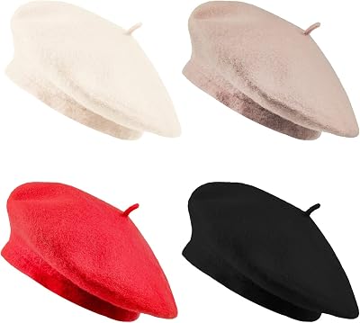 Wool French Beret Hat 4 Pcs Artist Hat Red Barrette Hat for Girl