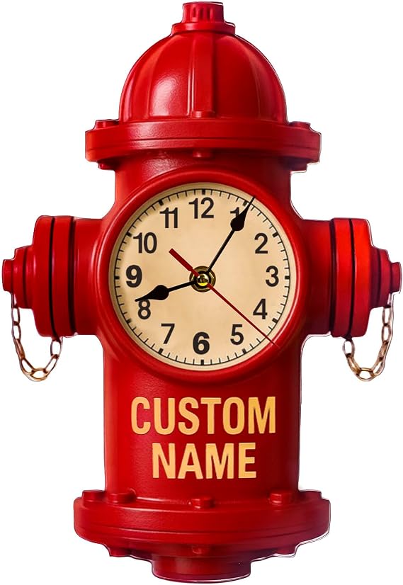 Customizable Fire Hydrant Wall Clock,Personalization Text Red Clock,Acrylic Material,Quartz Movement Powered By Aa Batteries,12x8 in,Clock Suitable