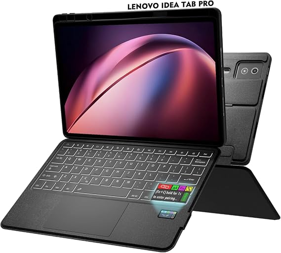 Doohoeek New Keyboard Folio w/Status Screen for Lenovo Idea Tab Pro 12.7" 2025, Idea Tab Pro 12.7 Inch Keyboard Bluetooth with Trackpad & Any-Angle Stand & Backlit Keyboard