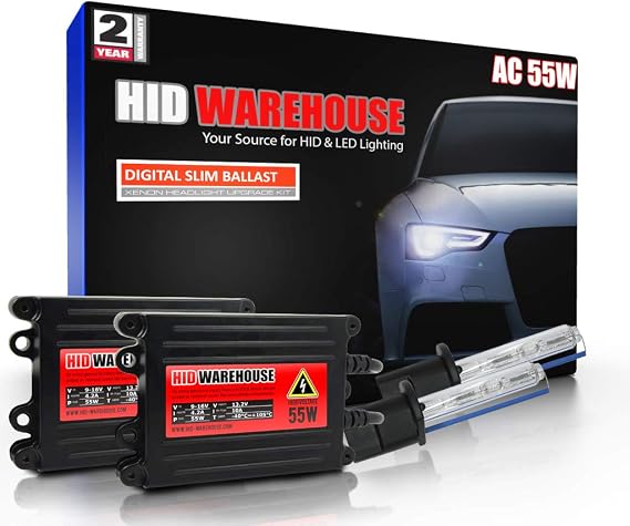 HIDWarehouse H1 10K 55W AC Xenon Bundle - Xenon Headlight Bulb with Slim AC Ballast - 10000K Dark Blue - Xenon Bulbs - 1 Pair