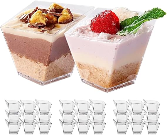 MATANA 100 Mini Plastic Dessert Cups 70ml Clear - Reusable Dessert Pots