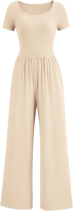 PRETTYGARDEN Women's Short Sleeve Wide Leg One Piece Jumpsuit