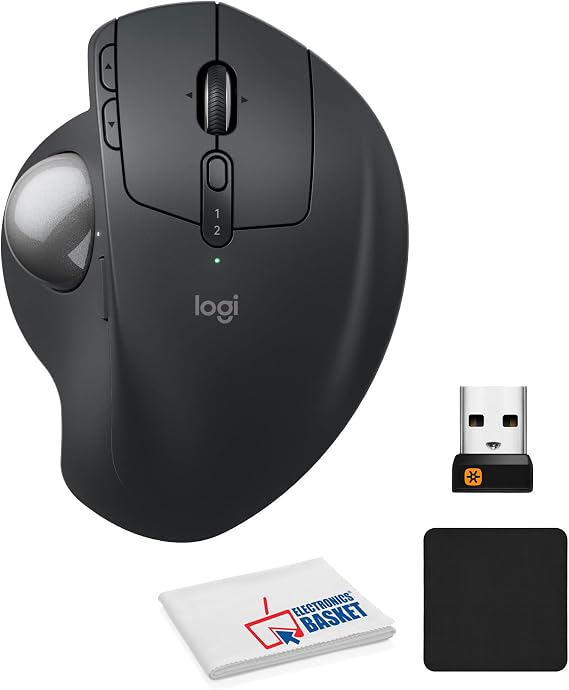 Logitech MX Ergo S Wireless Trackball Mouse, 2.4 dpi Laser Sensor, 6 Programmable Buttons, 4-Way Scroll Wheel for PC/MAC Bundle with Mouse Pad (Black) + Microfiber Cleaning Cloth | 6 Programmable Buttons | 4-Way Scroll Wheel | PC | Includes Microfiber Cloth + Mouse Pad