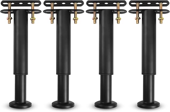 Bed Support Legs Adjustable Legs, Metal Furniture Foot Retractable Heavy Duty Bed Center Frame Slat Support Leg for Cabinet Sofa Bed Frame Replacement Parts 18cm - 33cm (Black 4 Pack)