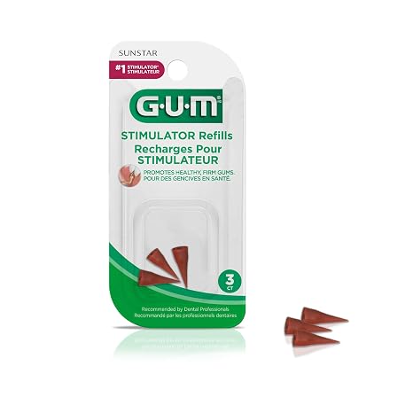 GUM Stimulator Refills - 3 Rubber Tips Included - Compatible with The Stimulator Permanent Handle - Massager, Plaque Removal Health, 3 Count (Pack of 1)