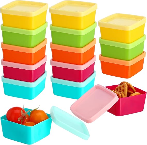 15 Pcs 90ML Small Food Containers with Lids, Plastic Square Snack Pots