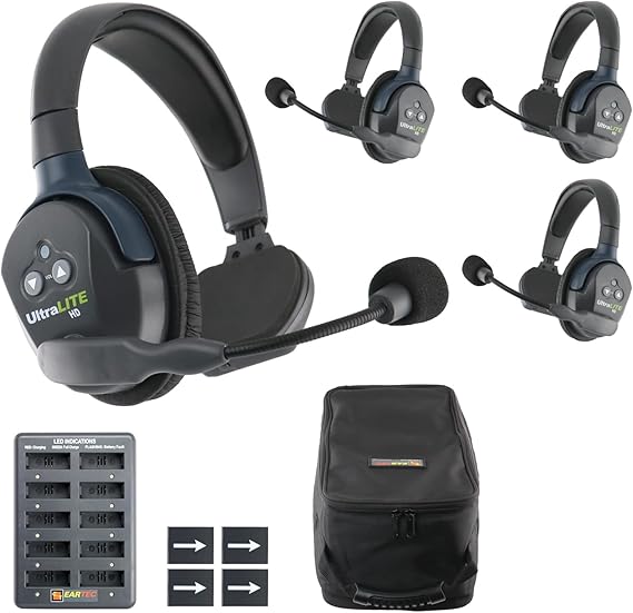 EARTEC UL4S Ultralite HD Wireless Intercom Headset System, 4-Person Full Duplex Communication, Single Ear, Up to 1000ft Range Professional-Grade, U.S. Company