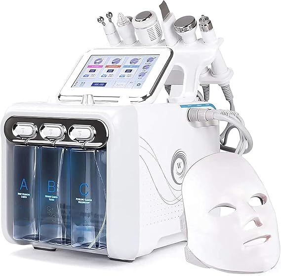 Hydrogen Oxygen Beauty Machine,7 in 1 Water Oxygen Hydra-Facial Machine with Led Mask Facial Deep Cleansing Peeling Hydro Dermabrasion Jet Peel Small Bubble Device (Grey)