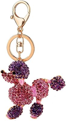 Bestdays Cute Poodle Sparkling Charm Blingbling Dog Keychain Crystal Rhinestone Pendant Purple
